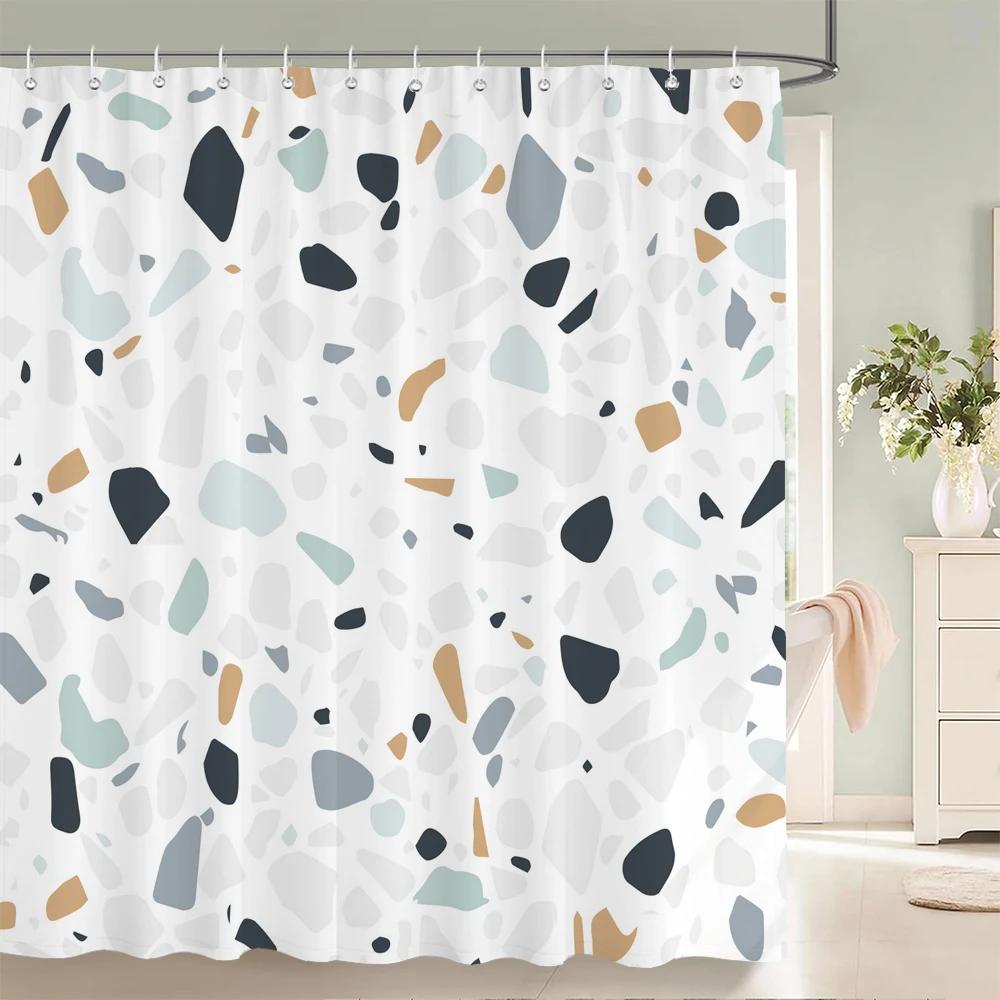 Modern Simple Mosaic Shower Curtain Waterproof Bath Curtains with 12 Hooks for Bathroom Home Decoration Polyester Fabric Screen