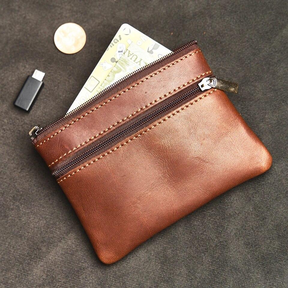 Кожаный кошелек для монет для мужчин и женщин, мини-кошелек из воловьей кожи на молнии, маленькая карманная сумка для денег, женские кошельки, мужской держатель для карт V