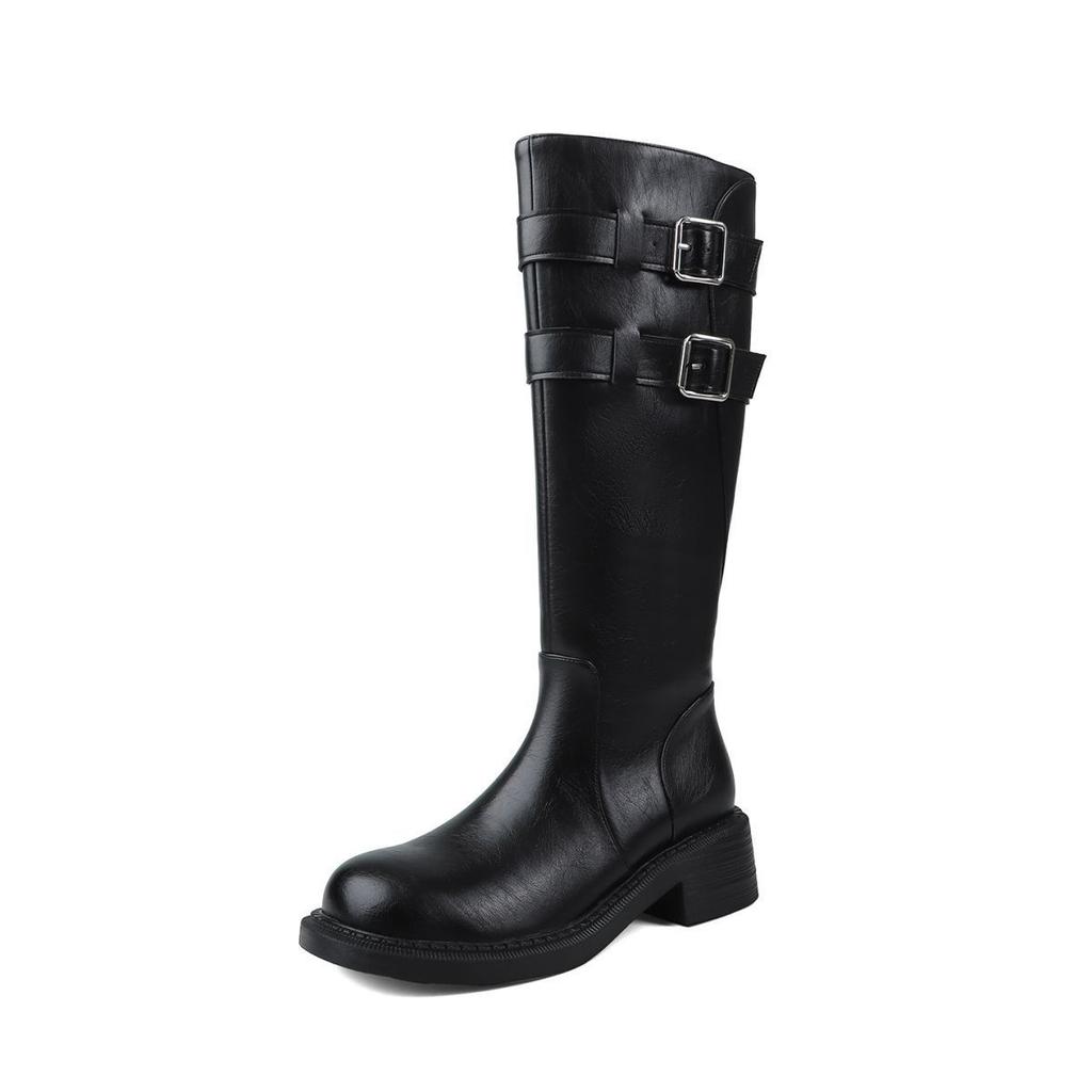 British Style Retro Belt Buckle Boots for Women's 2025 New Autumn and Winter But Knee Knight Boots Show a Thin and Advanced Sense