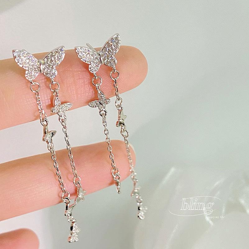 Серьги-кисточки в виде бабочек в супер-сказочном стиле. Крутые и высококачественные длинные серьги в стиле ниши.