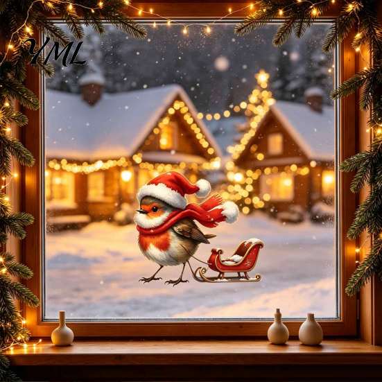 Holiday Gift for Friends Christmas Window Static Sticker, Decorative Reusable Redbreast Decal, PVC Festive Home Decorations Cling Glass Doors