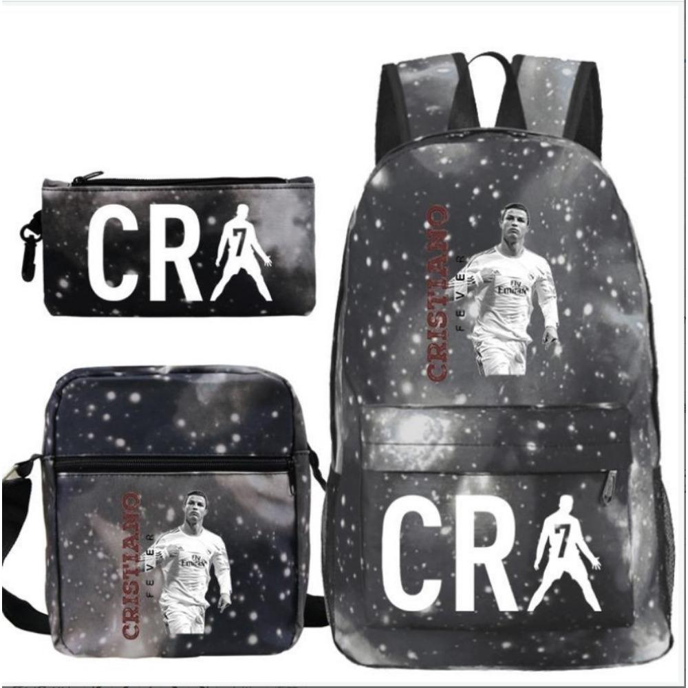 CR7C Рюкзак Luo Спортивная периферия Рюкзак с принтом Детский студенческий школьный рюкзак Наплечная сумка Пенал Набор из трех предметов