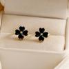 Черные мини-серьги-гвоздики с четырьмя листочками, женские украшения, аксессуар для вечеринки