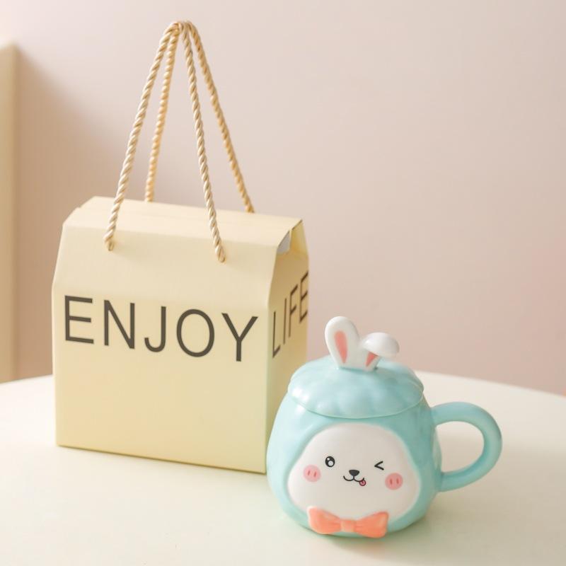 Creative Cartoon Mug Ceramic Cup Water Cup with Lid Couple Cup Children Drinking Water Cup Gift Gift