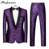 Men's Clothing Stylish Formal Suit 2 Piece Set Men Suit Flower Pattern Print Business Office Wedding Suit Jacket+Pants Suits & Blazers