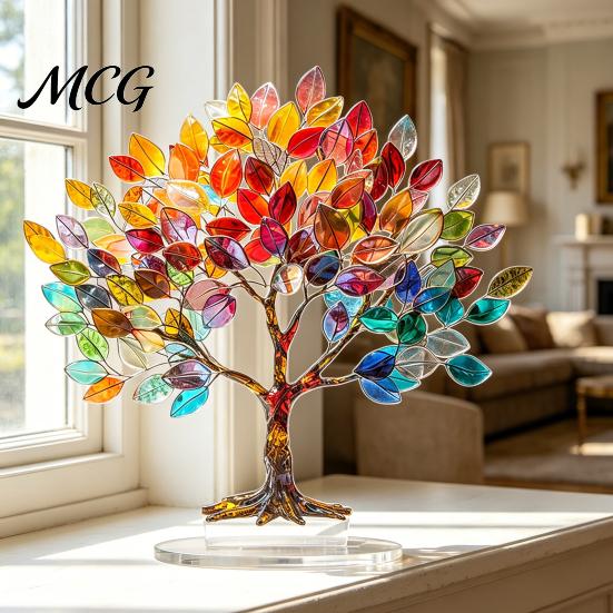 Colorful Tree Of Life Ornament of Desktop Ornament, Acrylic Tabletop Decoration, Creative Art Moisture-Proof Statue for Home Table Top Bedroom Living