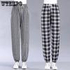 Женские брюки с широкими штанинами в клетку на весну и лето, эластичные, с высокой талией, для мам, свободные, повседневные, укороченные брюки