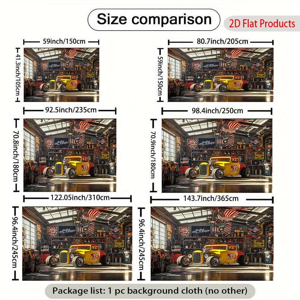 2D flat 1pc hot pole garage banner background - Vibrant yellow and red cars with the American flag suitable for garages