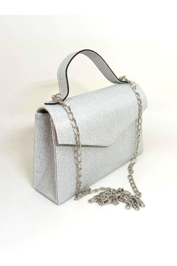 Women's Stylish and Useful Evening Dress Bag Women's Silvery Black Breasted Fabric Silver Chain Strap Evening Bag