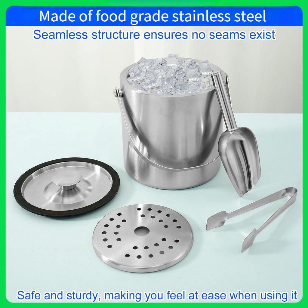 2L Large Capacity Stainless Steel Ice Cube Bucket Double Wall Insulated Ice Bucket Ice Bucket Container