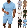 Men's Summer Solid Color Breathable Loose Buttons Short Sleeve Shirt Shorts Set