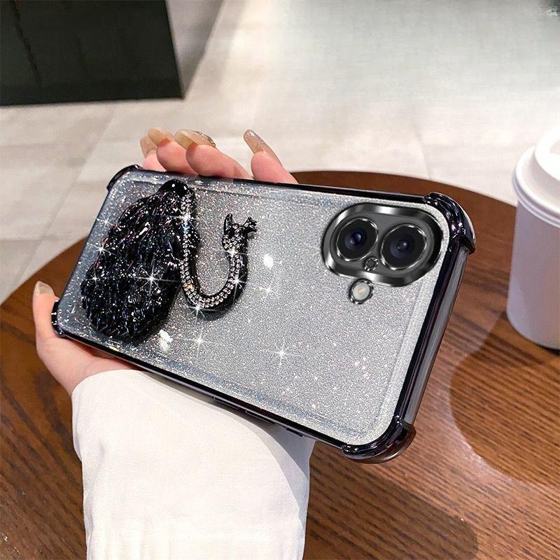 Подходит для стразового кронштейна-лебедя чехол для мобильного телефона Apple 16Pro 14 Гальванизированный чехол для iPhone 15 с защитой от падения по четырем углам 3