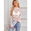 Женские сетчатые прозрачные кружевные топы с круглым вырезом и длинными рукавами, женские облегающие топы с цветочной вышивкой, женские нарядные футболки