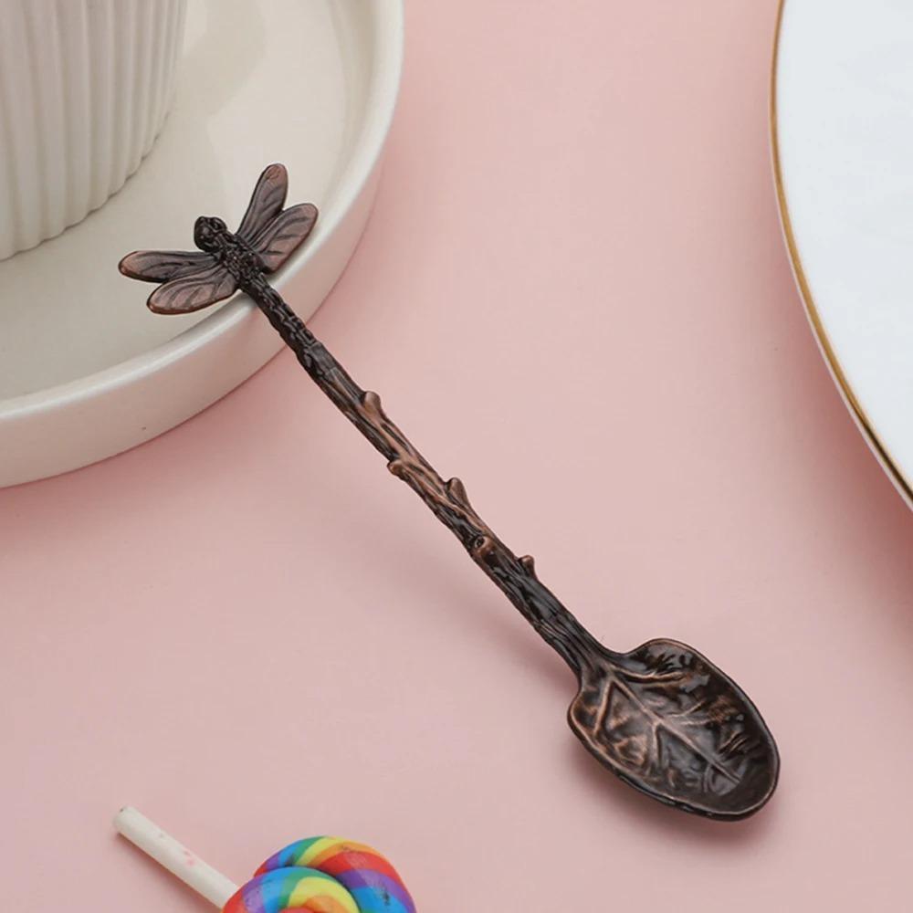 Vintage Dessert Spoon Zinc Zinc Zinc Alloy Teaspoon Tableware Dragonfly Coffee Spoon  Cake