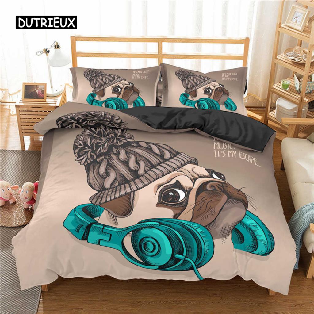 Пододеяльник с изображением мопса, комплект постельного белья с изображением собаки и цветов, тематика животных для детей, подростков, мальчиков, милый мопс, пододеяльник из полиэстера размера King Size