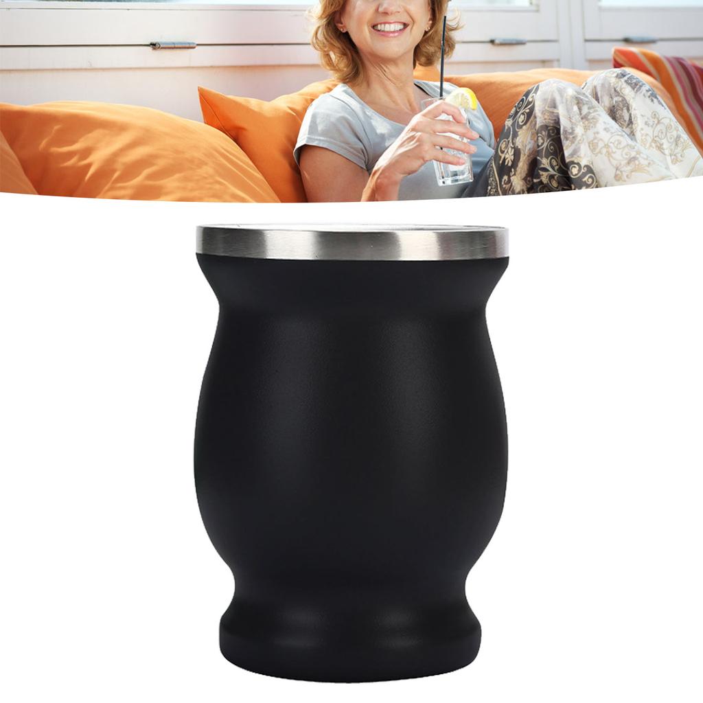 8oz 304 Stainless Steel Gourd Cup Double Layers Vacuum Insulation Cup with Straw Brush Black