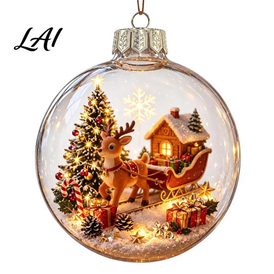 Christmas Tree Garland Accessories Luminous 3D Ball Pendant Transparent Acrylic Hanging Ornament with Indoor Holiday Window Decorations LED