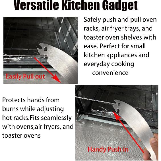 Stainless Steel Oven Rack Puller, 9.5 in Push Pull Tool for Air Fryer, Toaster Ovens, Kitchen Ovens/Essential Kitchen Gadget for Small Appliances