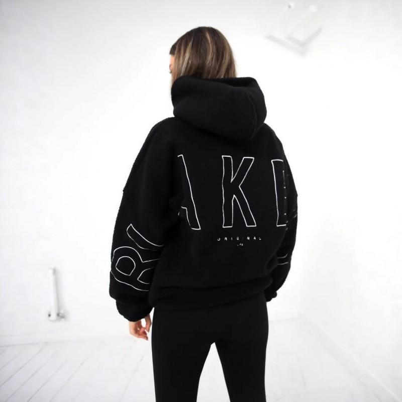 Womens Oversized Hooded Sweatshirt With Embroidery Soft Fleece Blend Long Sleeve Casual Top Winter