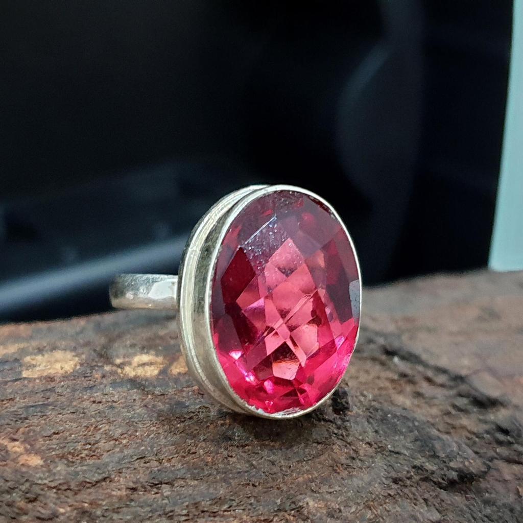 Oval Rose Cut Pink Tourmaline Quartz 925 Sterling Silver Ring Jewelry, Handmade Artisan Gift Jewelry