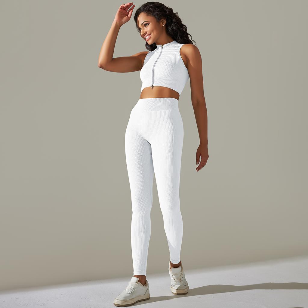 Nessaj Бесшовный жилет на молнии, спортивная одежда, женский комплект для йоги, леггинсы для тренажерного зала, пуш-ап, женская одежда для фитнеса, тренировочная одежда