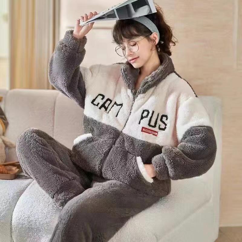 Зимний женский теплый пижамный комплект, одежда для сна из кораллового флиса, фланелевые плотные пижамы с героями мультфильмов, домашняя одежда большого размера, пижама большого размера
