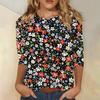 Women's Fashion Casual Three-quarter Sleeve Vintage Floral Print Round Neck Top