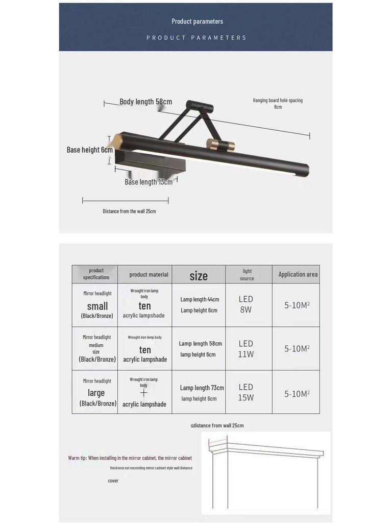 LED Foldable Vanity Light: Minimalist, Punch-Free, Waterproof, Fog-Proof Chinese Mirror Cabinet Wall Light for Bathroom Makeup.