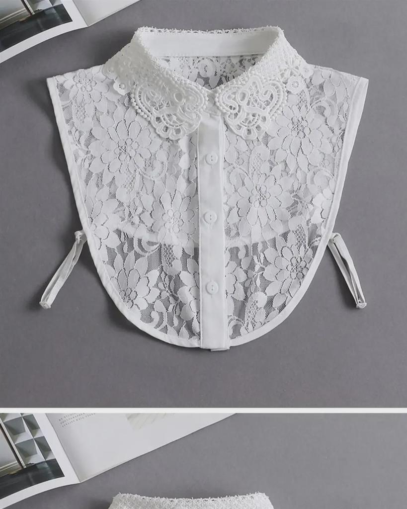 "Women's White Hollow Lace Detachable Chiffon Collar - Versatile Sweater and Shirt Accessory"