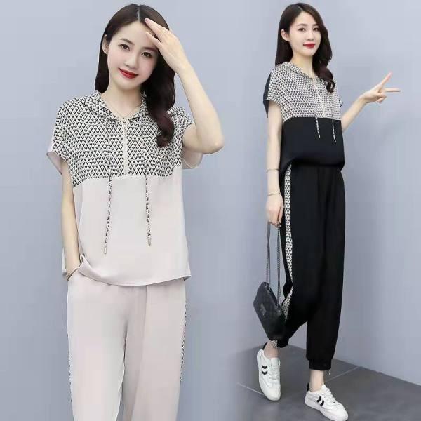 Женский весенне-летний прохладный и дышащий костюм с капюшоном и полумолнией, офисный повседневный костюм, топ с рукавами из 5 предметов + брюки из 7 предметов, комплект из 2 предметов