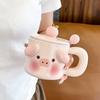 Милая кружка с крышкой и ложкой, креативный подарок для пары, керамическая чашка для девочек, для дома, офиса, для кофе, воды, для мужчин
