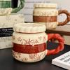 Medieval French Ceramic Mug with Lid Simple Home Breakfast Mug Retro Office Coffee Mug  Souvenir