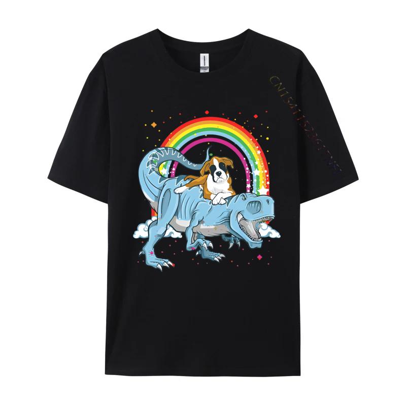 Boxer Riding Dinosaur T Rex Dog Lover Tshirt Funny Men T Shirts Cotton Tees Fitness Funny T Shirts Men