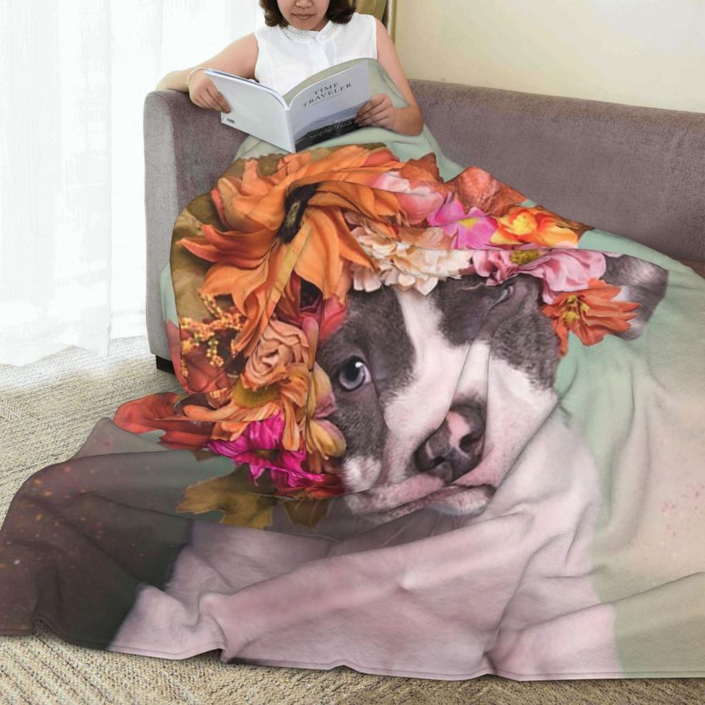 Pit Bull Flower Power Apollo Blanket Fleece Sofa Throw Blanket Portable for Couch Bedding Outdoor Throws Bedspread Quilt