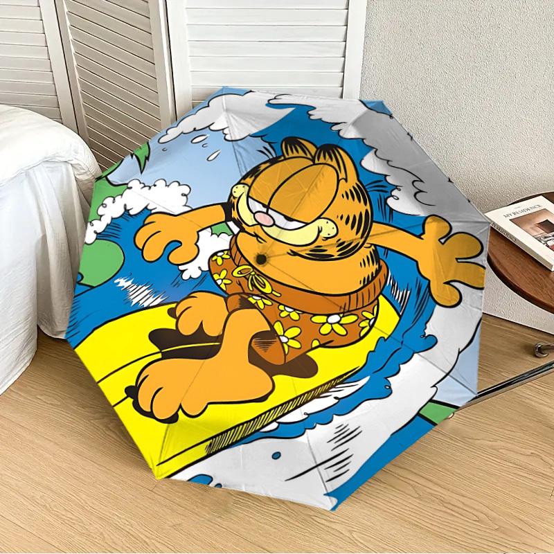 1PC Garfield Surfing Auto Folding Umbrella | Vibrant Motif & Compact Design for Everyone, On-the-Go Essential - Gift-Worthy Style yy250930031