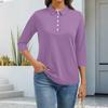 Women's Fashion Casual Lapel Short 3/4 Sleeve Solid Color Shirt Women's Button Up Tops