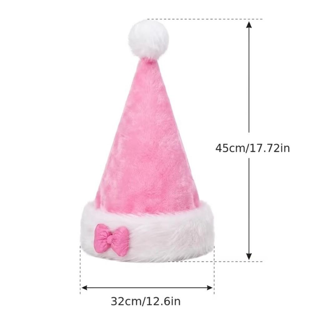 Fluffy Santa Hat Pink Bow Red White Plush Hat New Christmas Hat for Christmas Party