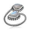Natural Teardrop Rainbow Moonstone 925 Sterling Silver Open Wrap Bypass Ring For Women & Girls