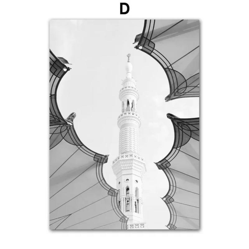 Черно-белая исламская мечеть дверь холст картина мусульманская цитата настенное искусство плакат печать для домашнего декора