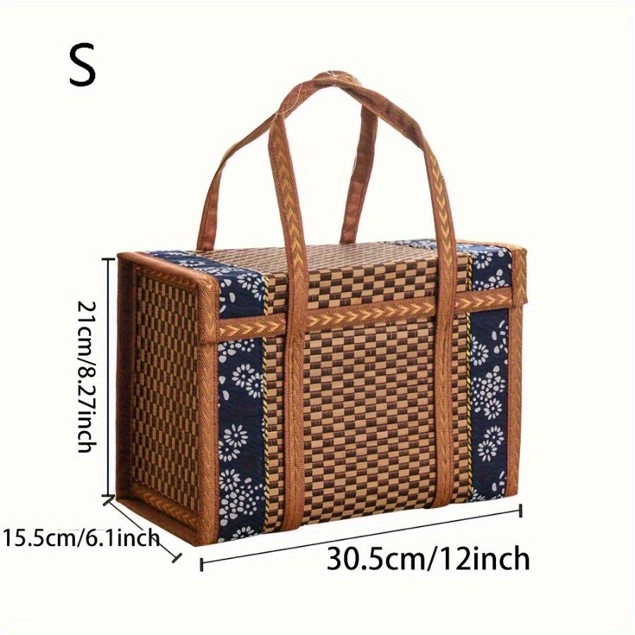 Бамбуковая корзина Натуральная тканая корзина Бамбуковая корзина для пикника с крышкой Ручная корзина для хранения закусок и хлеба