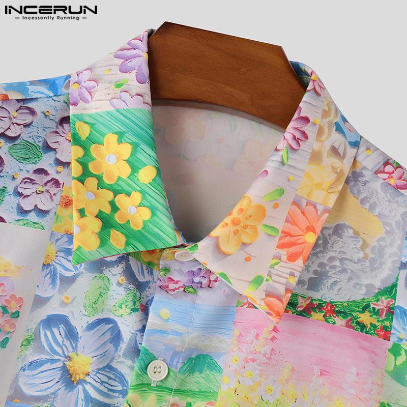 INCERUN Летние мужские футболки с коротким рукавом и цветочным принтом, повседневные свободные праздничные футболки, топы