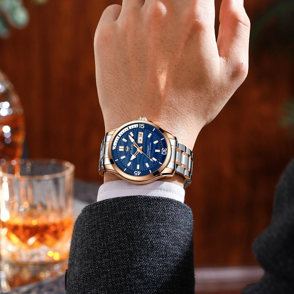 AILANG Новые швейцарские часы с двойным календарем, автоматические часы, мужские часы, ночные часы