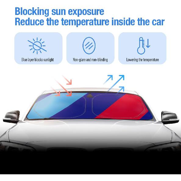 Car Windshield Sun Shade Blocks UV Rays Sun Visor Protector, Blue Material, No Reflected Glare, Sunshade For X1 X3 X5 (Blue)