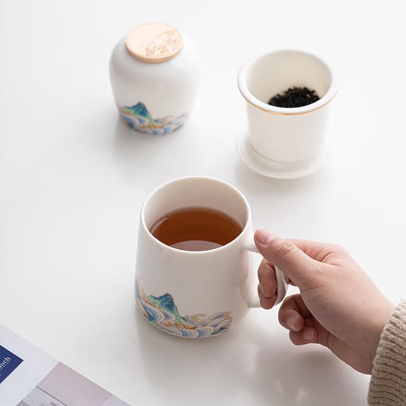 Su's Ceramic Guancanghai Office Cup and Tea Caddy Gift Set
