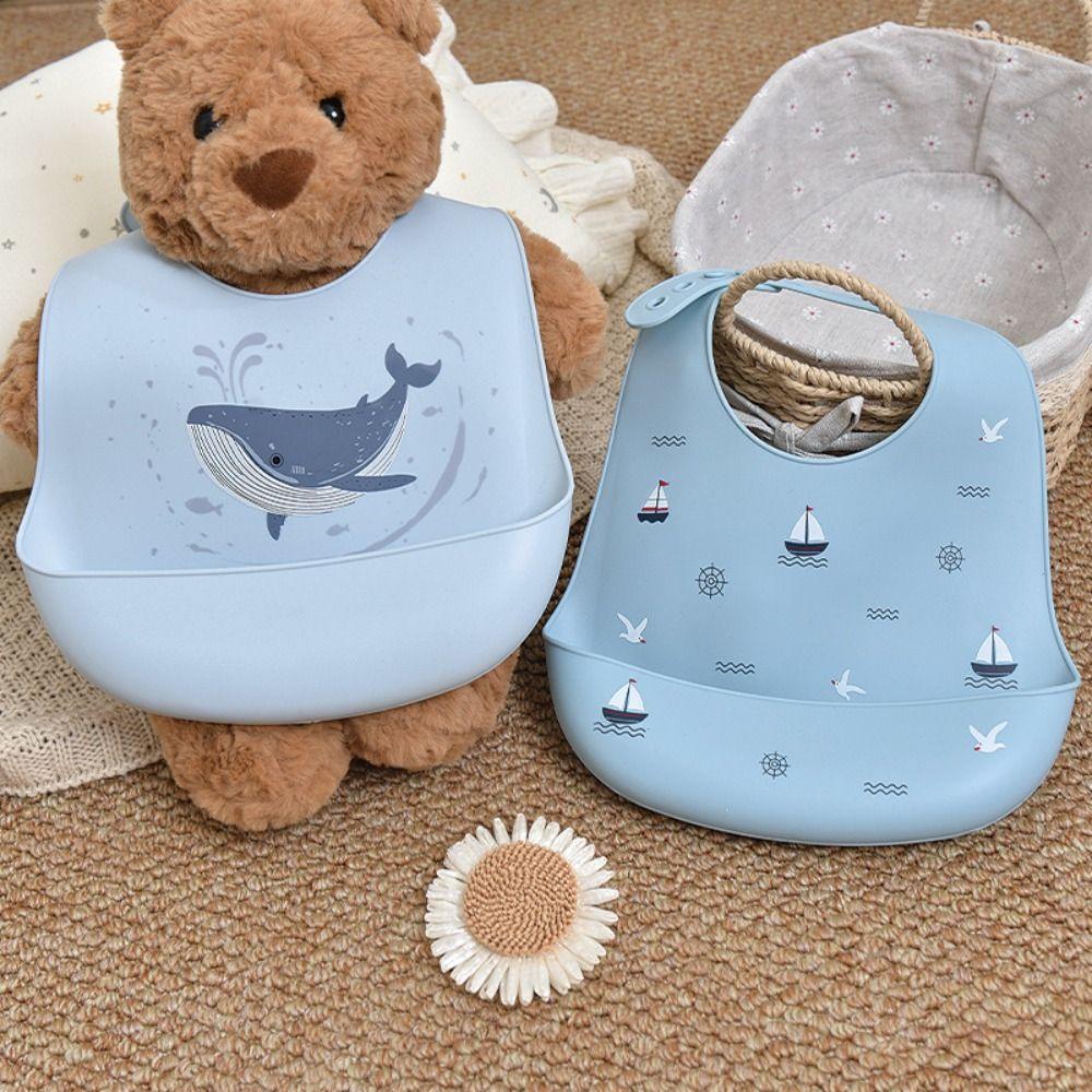 with Food Catcher Silicone Baby Bibs Soft Teething Drooling Bib For Girls Boys Toddlers