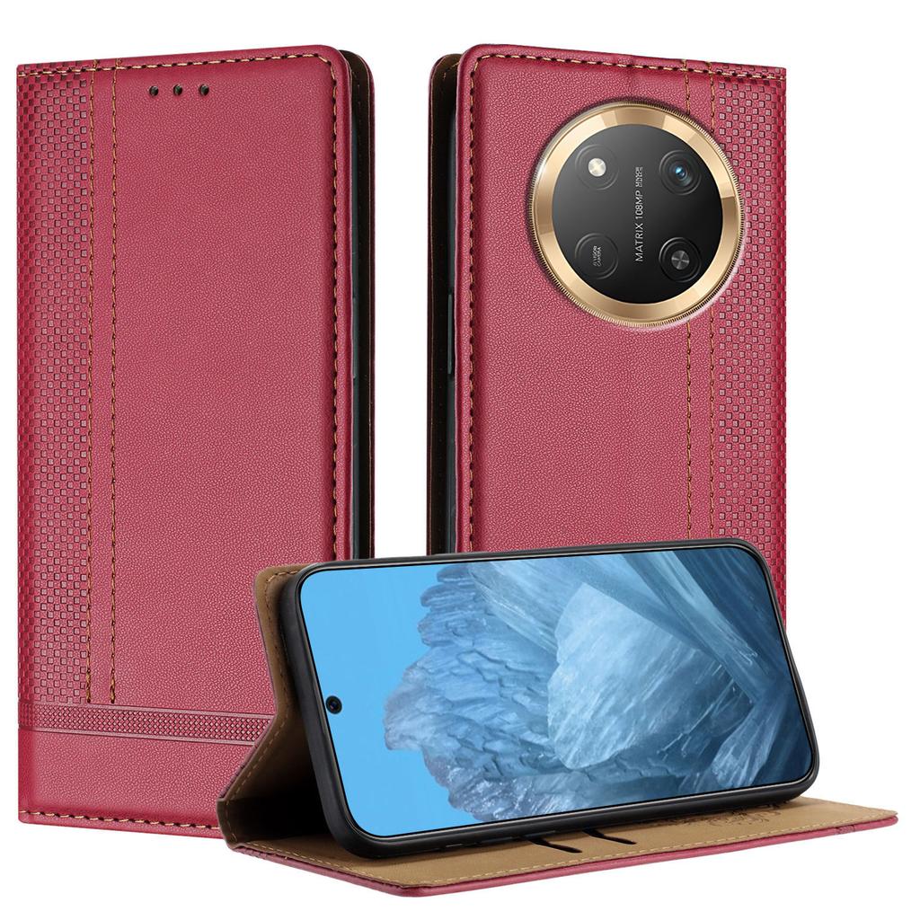 Чехол для Honor X9c 5G Кожаный чехол-подставка с L-образным сетчатым узором и слотами для карт