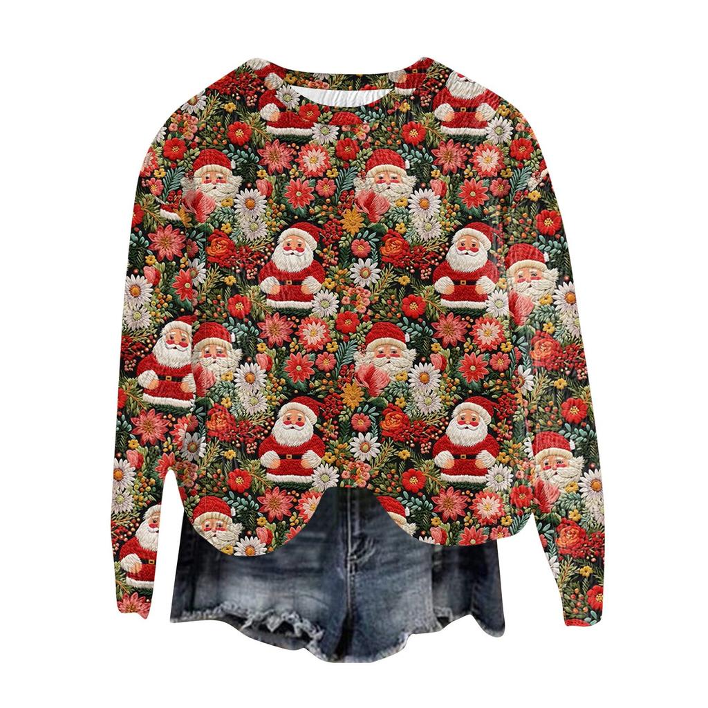 Женский модный пуловер с круглым вырезом, футболка с длинным рукавом, рождественская толстовка с принтом