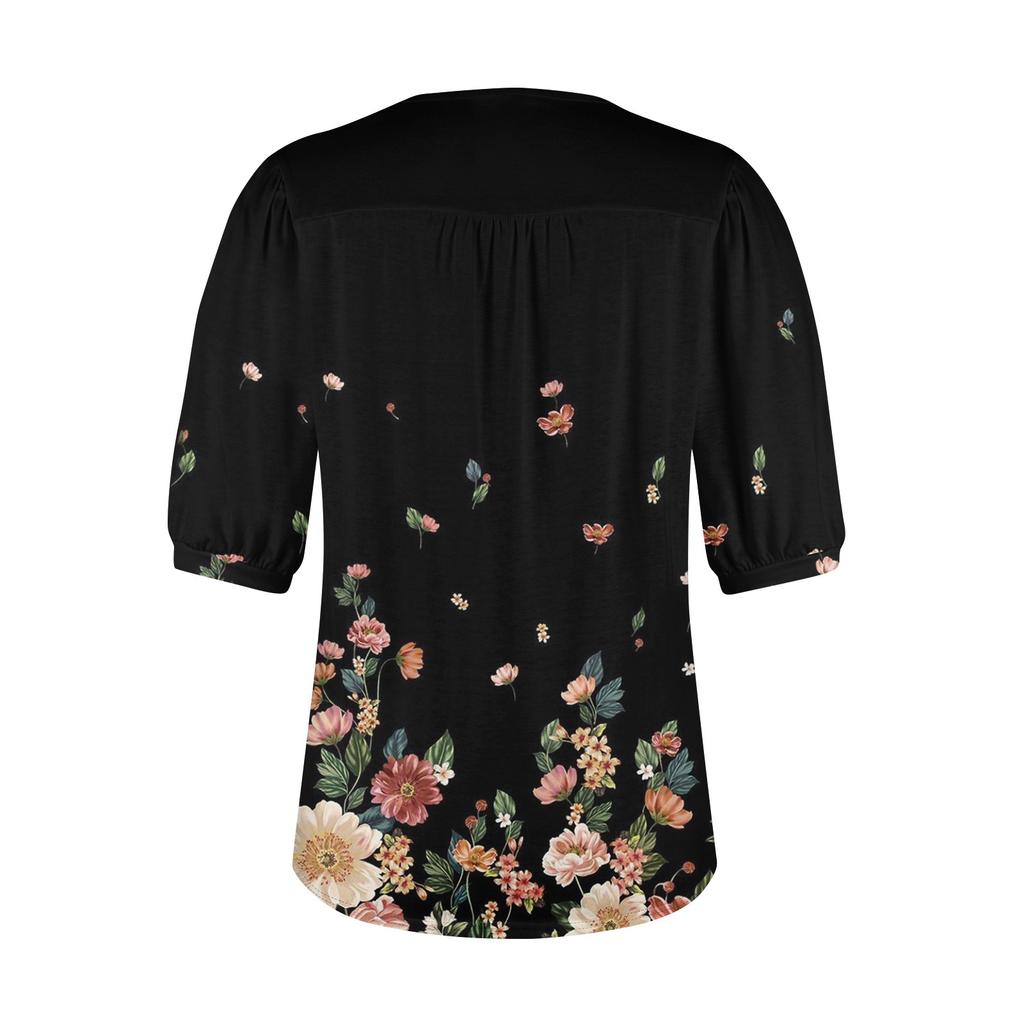 Женские пышные туники с короткими рукавами, топы, плиссированные блузки с воротником, повседневные свободные весенне-летние футболки