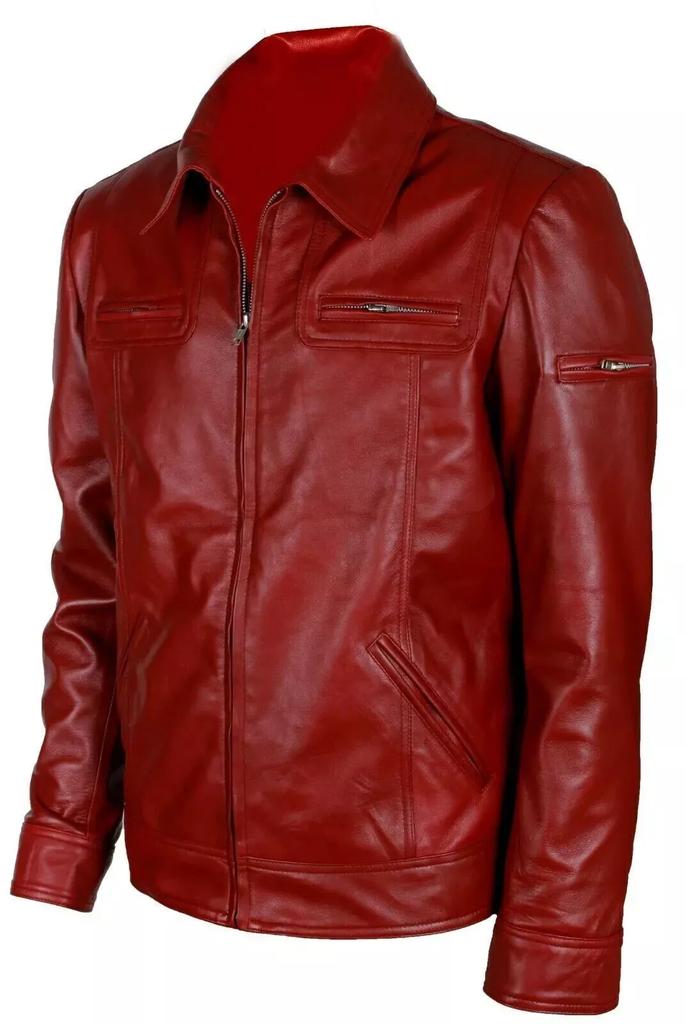 Handmade Stylish Men's Soft Red New Festive Leather Lambskin Genuine Biker Jacket