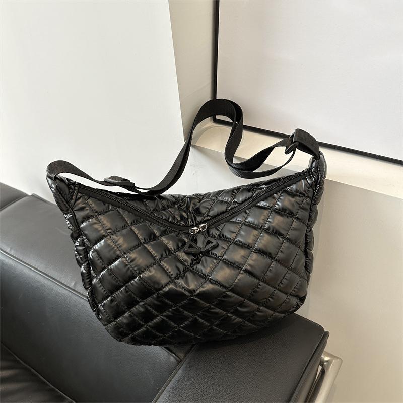 Space Cotton Shoulder Bag Fashion Hobo Crossbody Bags Lattice Pattern All-match Large Capacity Handbags for Women Commuting